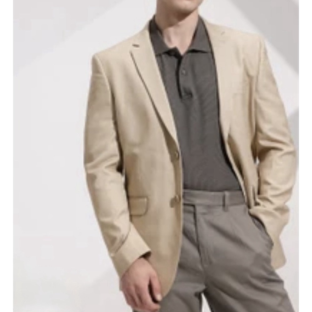 NWT Stafford Linen Blend Sport Coat Blazer Mens 52 R Slim Fit Stone Light Khaki